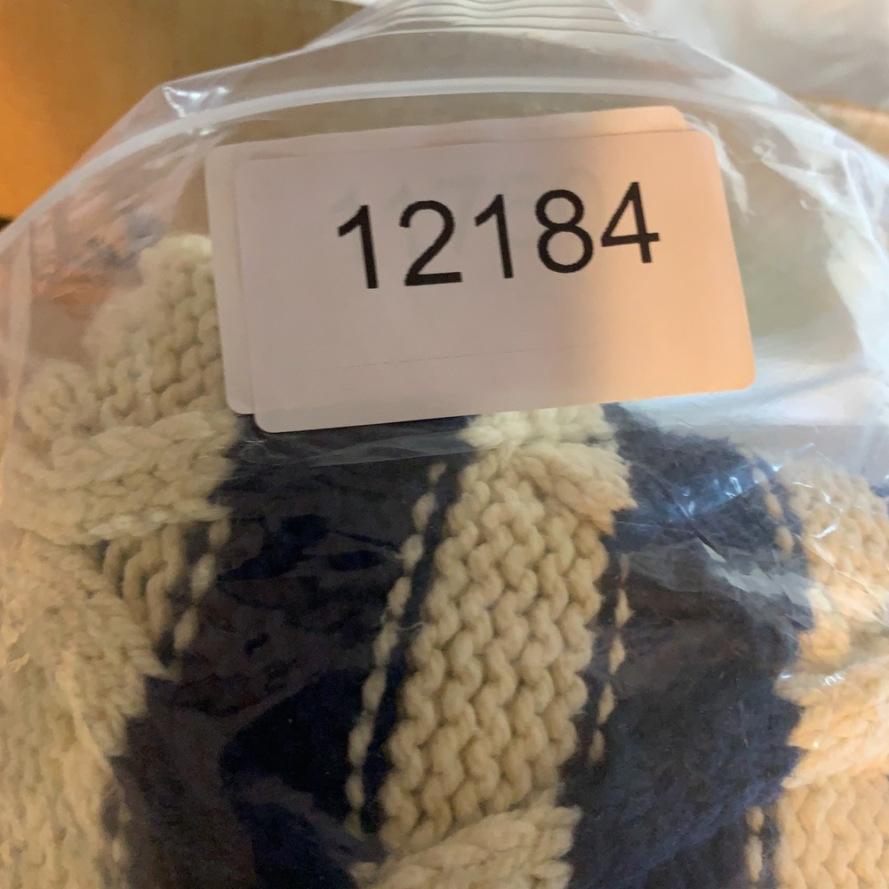 Madewell Cable-Knit Oversized Sweater Small Navy Stripe Preppy Nautical Chunky - Picture 14 of 14